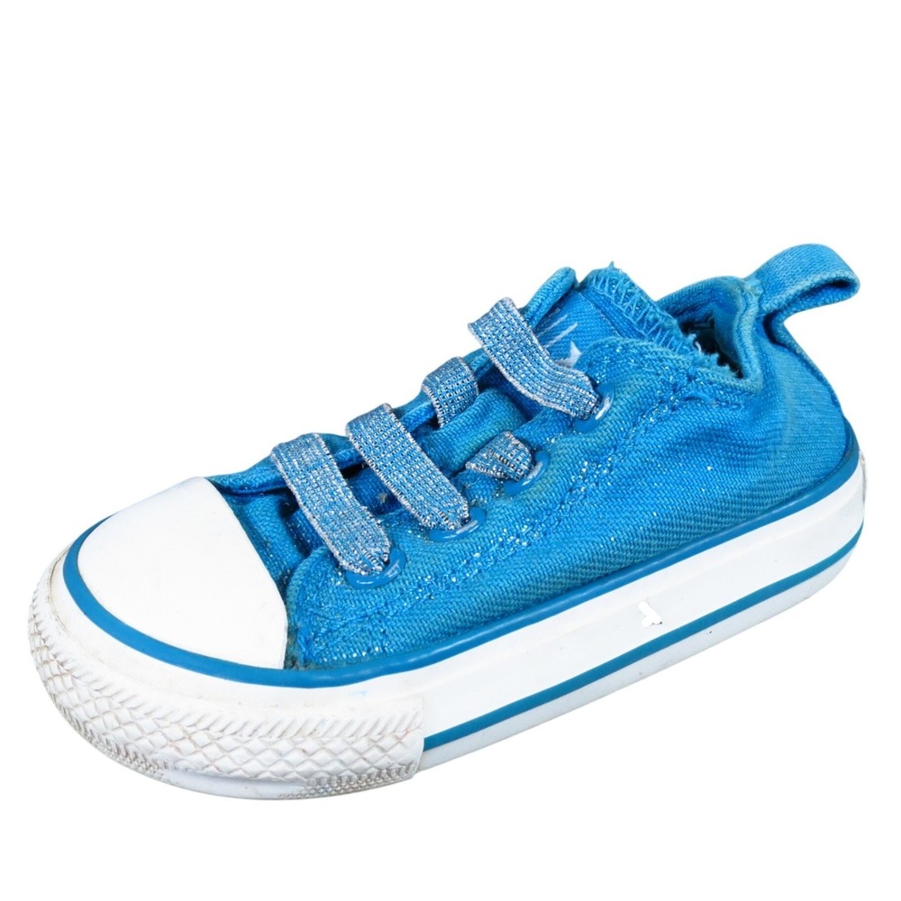 Converse Chuck Taylor All Star Glitter Girls Casual Shoe Size T5 Blue Fabric
